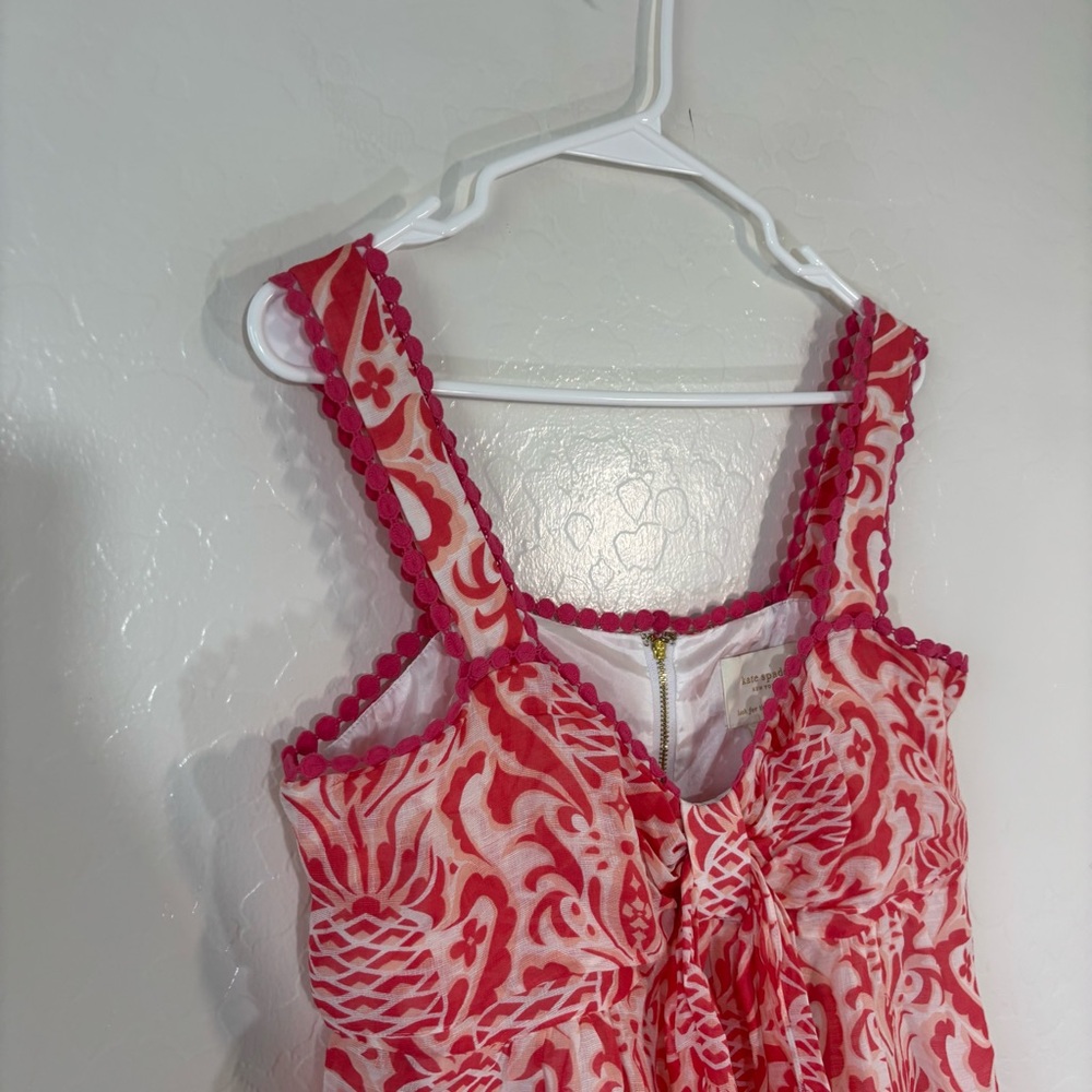 Kate Spade Silk Linen Sleeveless Blouse Bow Top Size 10 Tank Top Pink White - Picture 2 of 7
